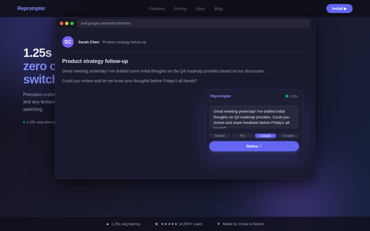 Reprompter dark glass UI — AI Prompt Tool in action